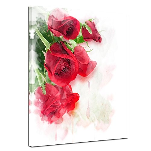 Keilrahmenbild - Rote Rosen - Bild auf Leinwand 90 x 120 cm einteilig - Leinwandbilder - Bilder als Leinwanddruck - Pflanzen & Blumen - Malerei - Zeichnung - Rosenblüten