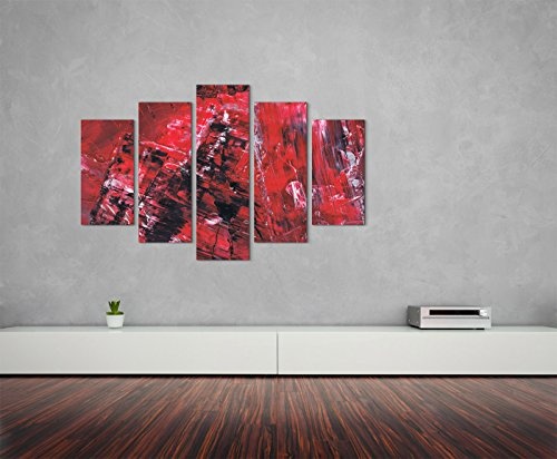 5 teiliges Wandbild auf Leinwand (Gesamt: H: 100cm B: 160cm) Keilrahmenbild Canvas Fotodruck Leinwandbild Leinwanddruck Kunstdruck Wandbild rot schwarz weiß