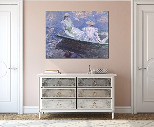 Keilrahmenbild Claude Monet Junge Mädchen in einem Boot - 120x90cm quer - Alte Meister Berühmte Gemälde Leinwandbild Kunstdruck Bild auf Leinwand