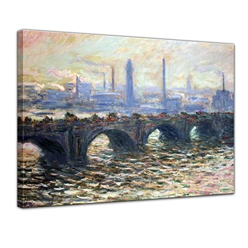 Keilrahmenbild Claude Monet Die Waterloo Brücke - 120x90cm quer - Alte Meister Berühmte Gemälde Leinwandbild Kunstdruck Bild auf Leinwand