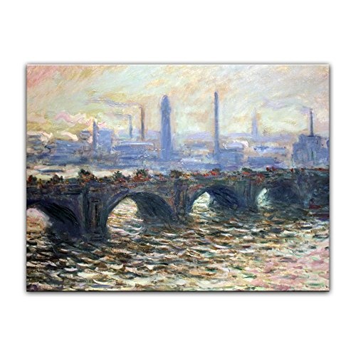 Keilrahmenbild Claude Monet Die Waterloo Brücke - 120x90cm quer - Alte Meister Berühmte Gemälde Leinwandbild Kunstdruck Bild auf Leinwand