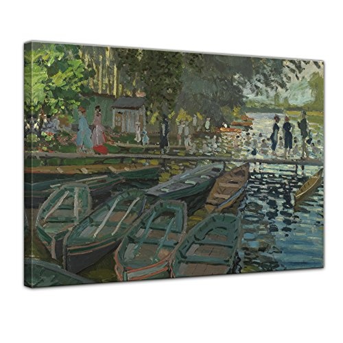 Keilrahmenbild Claude Monet Badende in La Grenouillère - 120x90cm quer - Alte Meister Berühmte Gemälde Leinwandbild Kunstdruck Bild auf Leinwand