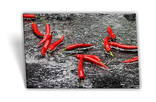 Medianlux Leinwand-Bild Keilrahmen-Bild Peperoni Chilischoten Gemüse-Pflanze Wasser Rot, 100 x 40cm (BxH)