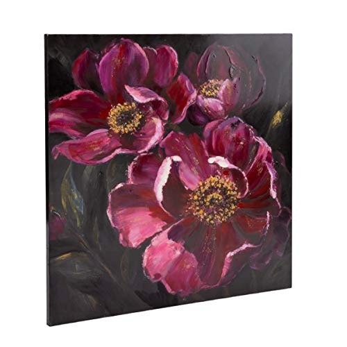 Pureday Bild Mystic Flowers - Leinwandbild - Handgemalt - Rot - ca. 80 x 80 cm