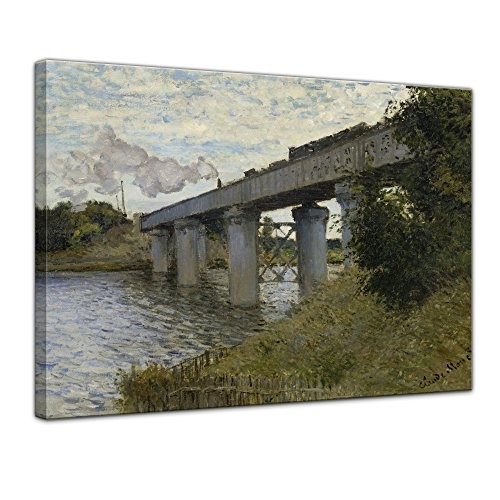 Keilrahmenbild Claude Monet Die Eisenbahnbrücke von Argenteuil - 120x90cm quer - Alte Meister Berühmte Gemälde Leinwandbild Kunstdruck Bild auf Leinwand