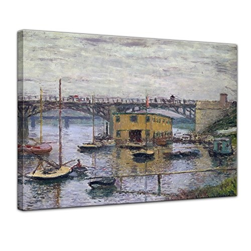Keilrahmenbild Claude Monet Brücke bei Argenteuil an einem grauen Tag - 120x90cm quer - Alte Meister Berühmte Gemälde Leinwandbild Kunstdruck Bild auf Leinwand
