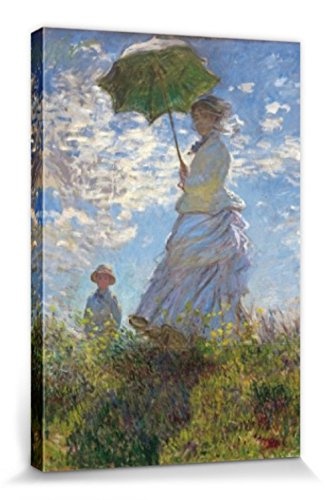 1art1 57091 Claude Monet - Frau Mit Sonnenschirm, Madame Monet Mit Ihrem Sohn, 1875 Poster Leinwandbild Auf Keilrahmen 120 x 80 cm