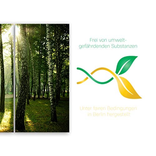ge Bildet® hochwertiges Leinwandbild XXL Pflanzen Bilder - Wald - Natur Blumen Wald Sonnenschein grün - 120 x 80 cm mehrteilig (3 teilig) 2206 J