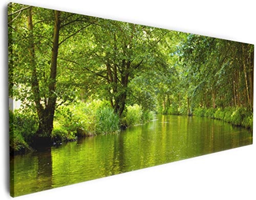 Wallario XXXL Riesen- Leinwandbild Spreewald in Brandenburg grüne Wälder und Spiegelungen im Wasser - 80 x 200 cm Brillante lichtechte Farben, hochauflösend, verzugsfrei