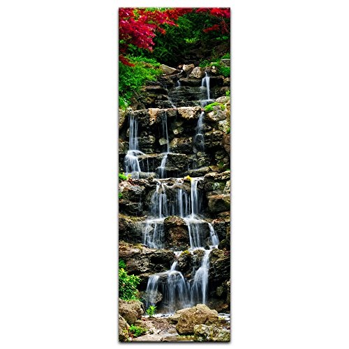 Keilrahmenbild - Wasserfall II - Bild auf Leinwand - 50 x 160 cm - Leinwandbilder - Bilder als Leinwanddruck - Landschaften - Kleiner Wasserlauf - japanischer Garten