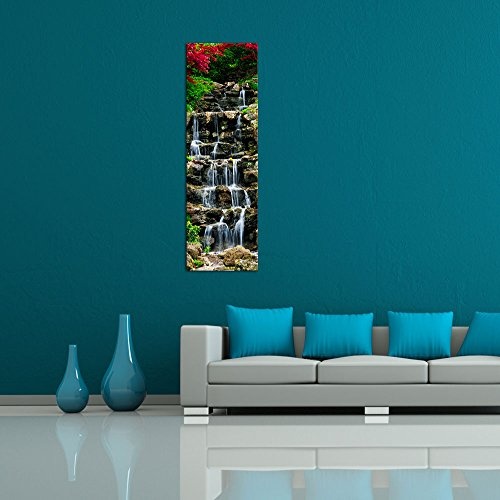Keilrahmenbild - Wasserfall II - Bild auf Leinwand - 50 x 160 cm - Leinwandbilder - Bilder als Leinwanddruck - Landschaften - Kleiner Wasserlauf - japanischer Garten