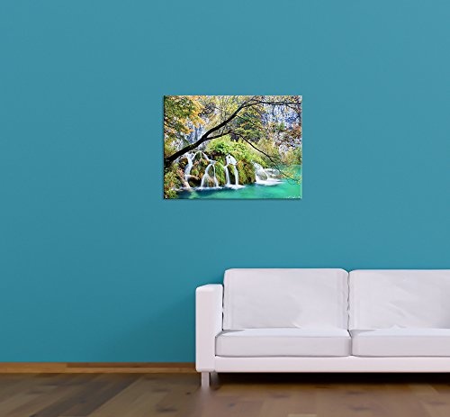 Keilrahmenbild - Wasserfall im Herbst - Bild auf Leinwand - 120x90 cm 1 teilig - Leinwandbilder - Landschaften - Kroatien - Nationalpark Plitvicer Seen