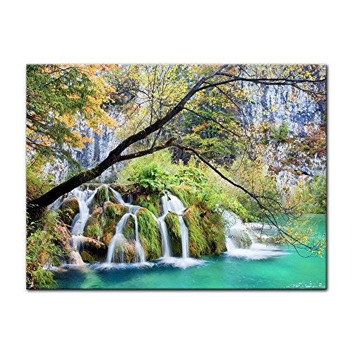 Keilrahmenbild - Wasserfall im Herbst - Bild auf Leinwand - 120x90 cm 1 teilig - Leinwandbilder - Landschaften - Kroatien - Nationalpark Plitvicer Seen