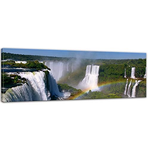 Keilrahmenbild - Iguazu Wasserfälle mit Regenbogen - Bild auf Leinwand - 120 x 40 cm - Leinwandbilder - Bilder als Leinwanddruck - Landschaften - Natur - Fluss Iguazu in Südamerika