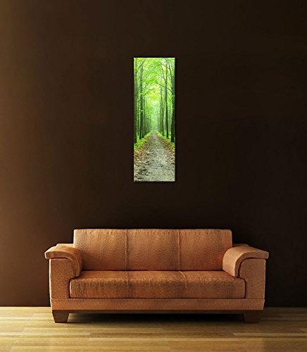 Keilrahmenbild - Waldweg - Bild auf Leinwand - 40x120 cm einteilig - Leinwandbilder - Landschaften - grüner Wald - Ausflug - wandern - Spaziergang