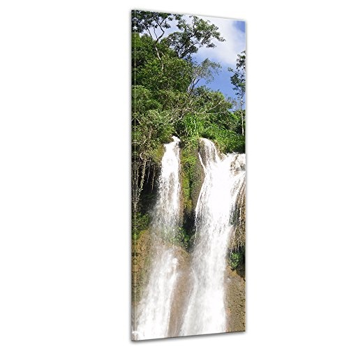 Keilrahmenbild - Wasserfall im Dschungel - Bild auf Leinwand 40 x 120 cm - Leinwandbilder - Bilder als Leinwanddruck - Landschaften - Natur - grüne Landschaft mit Wasserfall