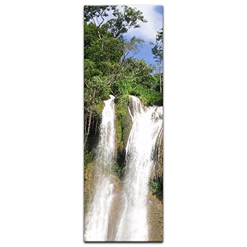 Keilrahmenbild - Wasserfall im Dschungel - Bild auf Leinwand 40 x 120 cm - Leinwandbilder - Bilder als Leinwanddruck - Landschaften - Natur - grüne Landschaft mit Wasserfall