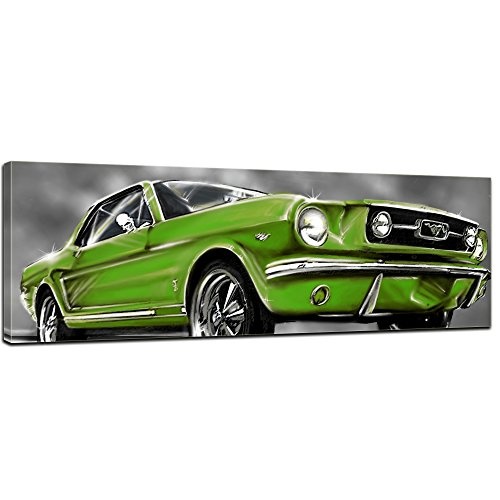 Keilrahmenbild - Mustang Graphic - grün - Bild auf Leinwand - 120x40 cm - Leinwandbilder - Motorisiert - Oldtimer - Klassiker - Amerika