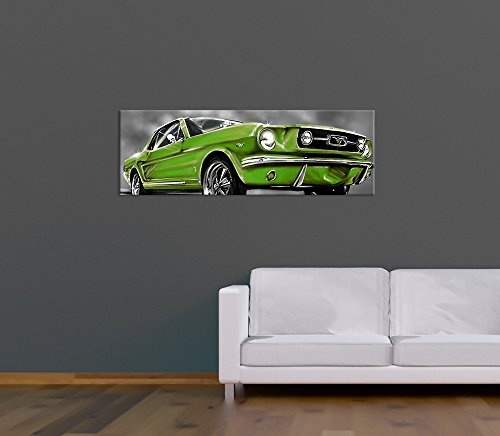 Keilrahmenbild - Mustang Graphic - grün - Bild auf Leinwand - 120x40 cm - Leinwandbilder - Motorisiert - Oldtimer - Klassiker - Amerika