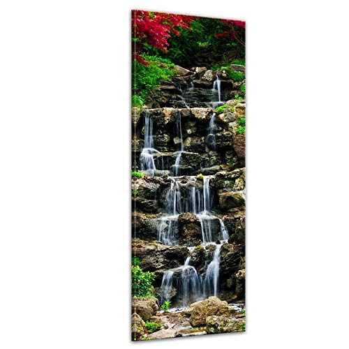 Keilrahmenbild - Wasserfall II - Bild auf Leinwand - 40 x 120 cm - Leinwandbilder - Bilder als Leinwanddruck - Landschaften - Kleiner Wasserlauf - japanischer Garten