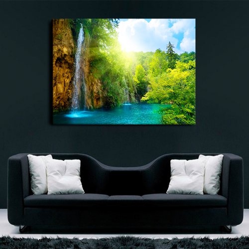Bilder Kunstdrucke / Boikal / Leinwand Bild mit Keilrahmen Wald, Wasserfall 100x70 cm xxl.693
