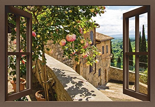 Artland Qualitätsbilder I Bild auf Leinwand Leinwandbilder Wandbilder 100 x 70 cm Landschaften Garten Foto Grün B8CS Rosen Balkon San Gimignano Toskana