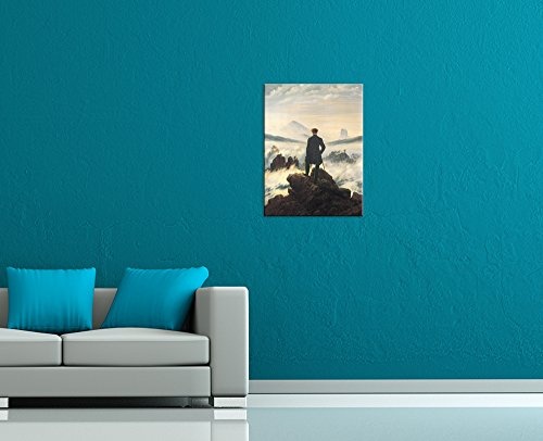 Leinwandbild Caspar David Friedrich Der Wanderer über dem Nebelmeer - 90x120cm hochkant - Keilrahmenbild Wandbild Alte Meister Kunstdruck Bild auf Leinwand Berühmte Gemälde