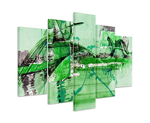 5 teiliges Wandbild auf Leinwand (Gesamt: H: 100cm B: 160cm) Keilrahmenbild Canvas Fotodruck Leinwandbild Leinwanddruck Kunstdruck Wandbild grün grau weiß gemalt