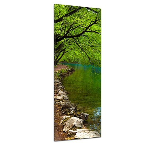 Keilrahmenbild - Flussufer - Bild auf Leinwand - 40x120 cm einteilig - Leinwandbilder - Landschaften - Kroatien - Nationalpark Plitvicer Seen