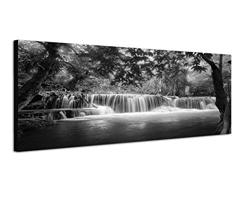 Augenblicke Wandbilder Keilrahmenbild Panoramabild SCHWARZ/Weiss 150x50cm Thailand Wald Wasserfall Natur