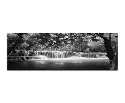 Augenblicke Wandbilder Keilrahmenbild Panoramabild SCHWARZ/Weiss 150x50cm Thailand Wald Wasserfall Natur