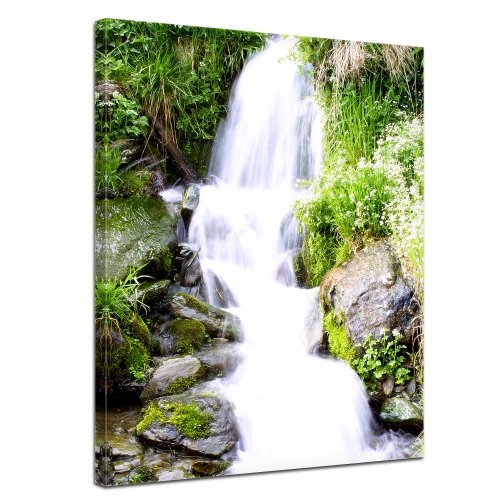 Keilrahmenbild - Kleiner Wasserfall - Bild auf Leinwand - 90x120 cm 1 teilig - Leinwandbilder - Bilder als Leinwanddruck - Landschaften - Natur - Bachlauf