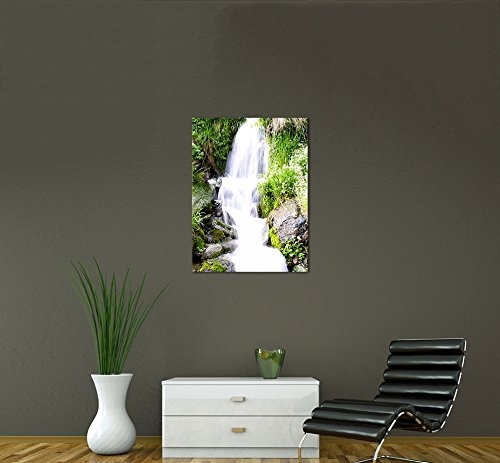 Keilrahmenbild - Kleiner Wasserfall - Bild auf Leinwand - 90x120 cm 1 teilig - Leinwandbilder - Bilder als Leinwanddruck - Landschaften - Natur - Bachlauf