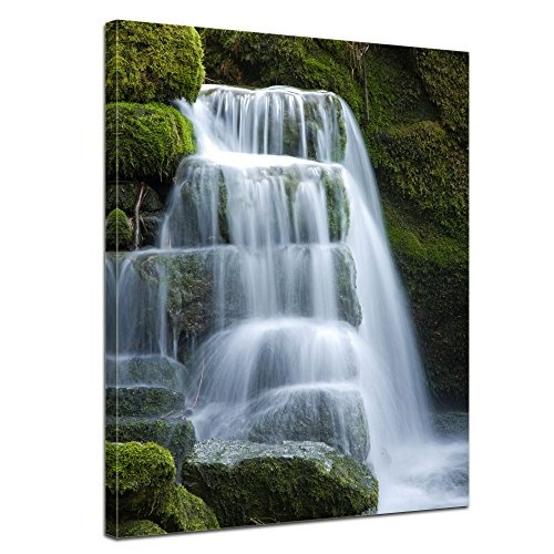 Keilrahmenbild - Wasserfall - Bild auf Leinwand 90 x 120...
