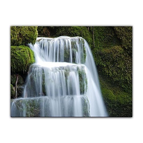 Keilrahmenbild - Wasserfall - Bild auf Leinwand 120 x 90 cm - Leinwandbilder - Bilder als Leinwanddruck - Landschaften - Natur - Moos - Kleiner Wasserfall