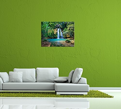Keilrahmenbild - Wasserfall im Wald II - Bild auf Leinwand - 120x90 cm 1 teilig - Leinwandbilder - Landschaften - Natur - Nationalpark - See mit Wasserfall