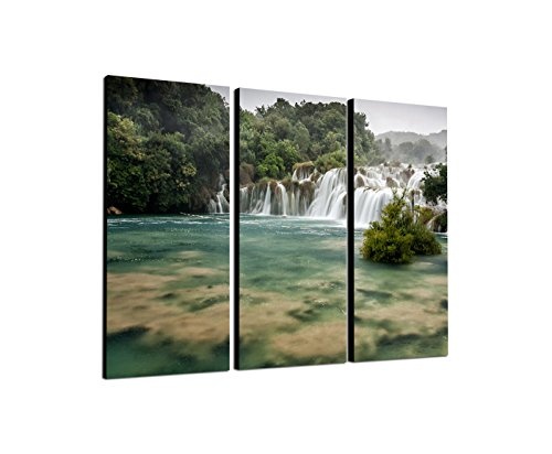 130x90cm - Keilrahmenbild Wasserfall Nationalpark Kroatien Nebel 3teiliges Wandbild auf Leinwand und Keilrahmen - Fotobild Kunstdruck Artprint