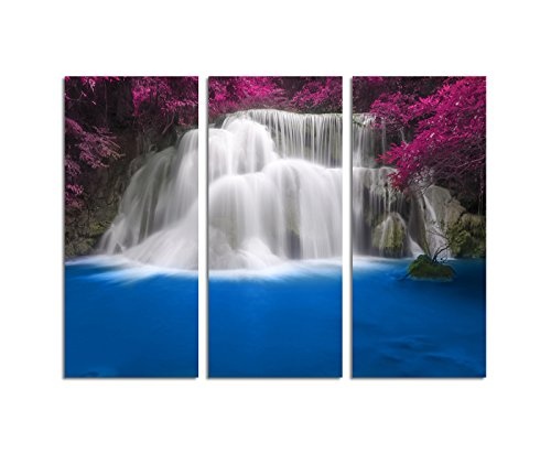 130x90cm - Keilrahmenbild Wasserfall Thailand farbenfrohe...
