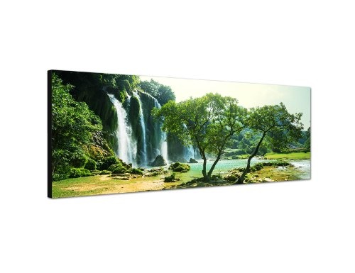 Augenblicke Wandbilder Keilrahmenbild Wandbild 150x50cm Vietnam Bäume Wald Wasserfall Natur