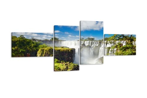 Leinwandbild Iguassu Falls LW228 Wandbild, Bild auf Leinwand, 4 Teile, 200x90cm, Kunstdruck Canvas, XXL Bilder, Keilrahmenbild, fertig aufgespannt, Bild, Holzrahmen, Argentinien, Wasserfall, Dschungel,