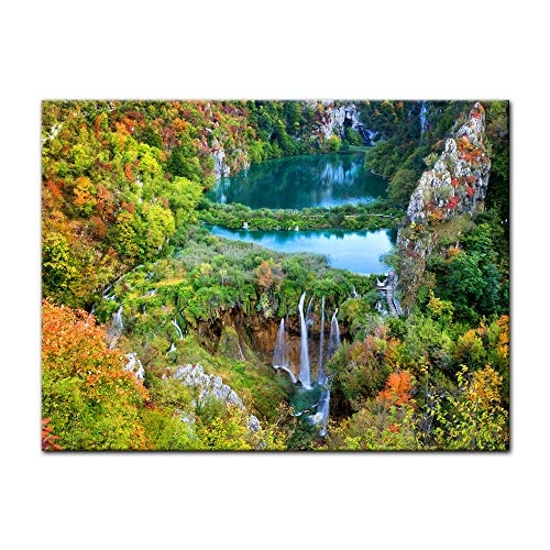 Keilrahmenbild - Plitvicer Seen II - Kroatien - Bild auf Leinwand - 120x90 cm - Leinwandbilder - Landschaften - Nationalpark - Wasserfall - UNESCO-Weltnaturerbe