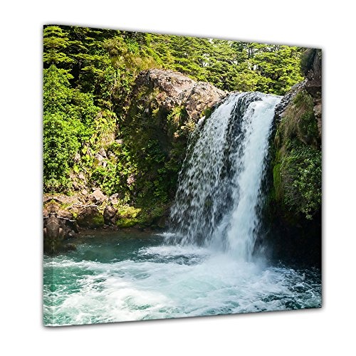 Keilrahmenbild - Tawhai Falls - Neuseeland - Bild auf Leinwand - 80x80 cm einteilig - Leinwandbilder - Landschaften - Kleiner Wasserfall im Regenwald