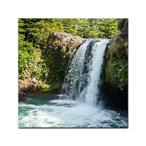 Keilrahmenbild - Tawhai Falls - Neuseeland - Bild auf Leinwand - 80x80 cm einteilig - Leinwandbilder - Landschaften - Kleiner Wasserfall im Regenwald