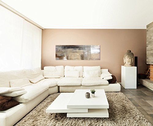 Paul Sinus Art Panoramabild auf Leinwand und Keilrahmen 150x50cm Malerei Kunstwerk abstrakt braun beige