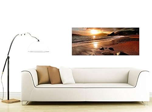 Wide Canvas Prints of a Beach Sunset for your Living Room - Modern Seaside Wall Art - 1131 - WallfillersÃÂ® by Wallfillers