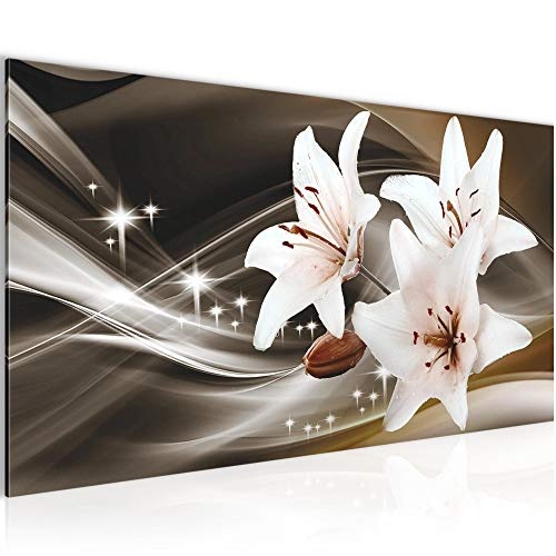 Bilder Blumen Lilien Wandbild 100 x 40 cm Vlies - Leinwand Bild XXL Format Wandbilder Wohnzimmer Wohnung Deko Kunstdrucke Braun 1 Teilig - Made IN Germany - Fertig zum Aufhängen 204912b