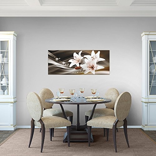 Bilder Blumen Lilien Wandbild 100 x 40 cm Vlies - Leinwand Bild XXL Format Wandbilder Wohnzimmer Wohnung Deko Kunstdrucke Braun 1 Teilig - Made IN Germany - Fertig zum Aufhängen 204912b