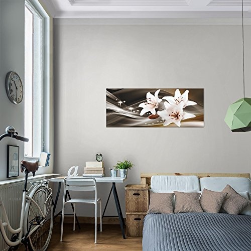 Bilder Blumen Lilien Wandbild 100 x 40 cm Vlies - Leinwand Bild XXL Format Wandbilder Wohnzimmer Wohnung Deko Kunstdrucke Braun 1 Teilig - Made IN Germany - Fertig zum Aufhängen 204912b