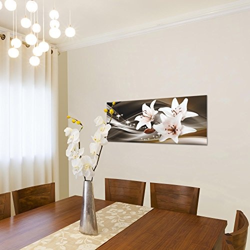 Bilder Blumen Lilien Wandbild 100 x 40 cm Vlies - Leinwand Bild XXL Format Wandbilder Wohnzimmer Wohnung Deko Kunstdrucke Braun 1 Teilig - Made IN Germany - Fertig zum Aufhängen 204912b