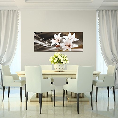 Bilder Blumen Lilien Wandbild 100 x 40 cm Vlies - Leinwand Bild XXL Format Wandbilder Wohnzimmer Wohnung Deko Kunstdrucke Braun 1 Teilig - Made IN Germany - Fertig zum Aufhängen 204912b